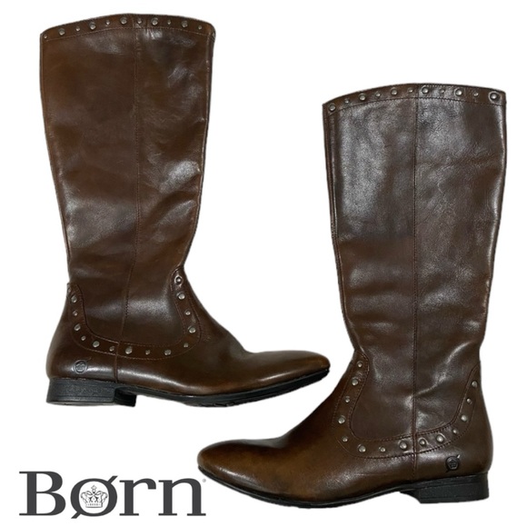 BORN Lizzie Western-Inspired Studded Genuine Leather Brown Boots - Women Size 8 - Picture 16 of 16